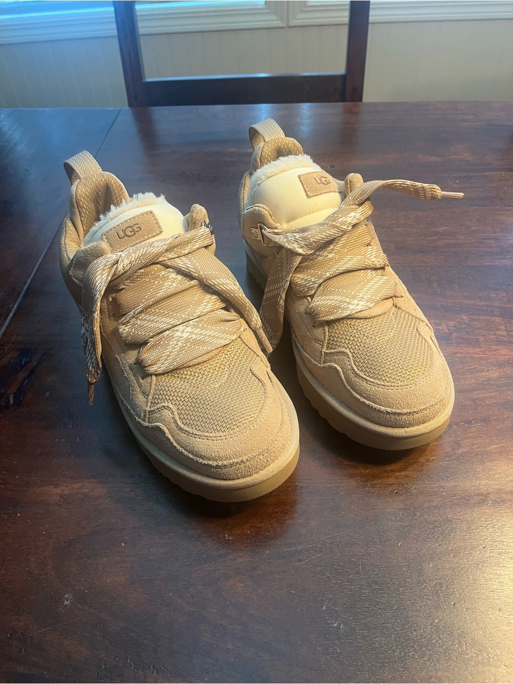 UGG Wheat Tan Lace-Up Women's Sneakers with Shearling Accent